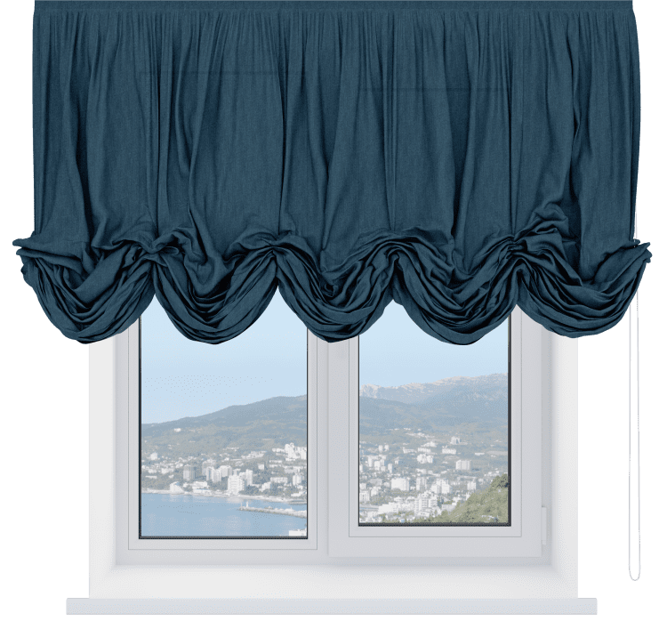 Австрийская штора «Кортин», ткань лён кашемир синий